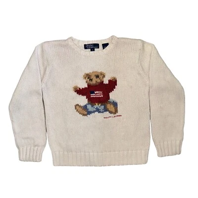 Original Vintage Polo Ralph Lauren Sit Down Bear Sweater Youth Sz 7 Rare 15.5x18 - Изображение 1 из 4