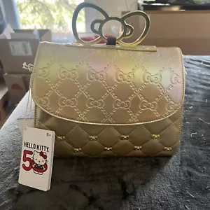 Borsa a tracolla Loungefly Sanrio Hello Kitty fiocchi oro metallizzata nuova con etichette! - Foto 1 di 9