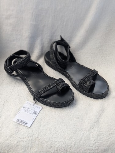 PUMA Sandali donna taglia 6 MNG mango rafia intrecciati cinturino nero fibbia regolabile