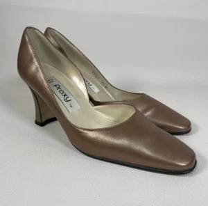 Proxy Shoes Womens Size 7.5 Brown Bronze Dress Shoes Block Heels Leather 93927 - Picture 1 of 10