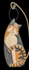 Vtg Wooden Hand Painted Kitty Cat Folk Art Wall Hanging Decoration
