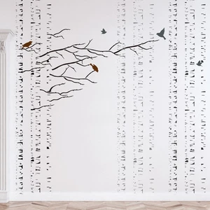 Stencil Albero Betulla, Grande Stencil Forestale Riutilizzabile per Pareti Casa Fai da Te Deco - Foto 1 di 8