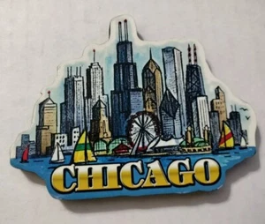 Vintage Chicago IL City Wood Souvenir Fridge Refrigerator Magnet - Picture 1 of 3