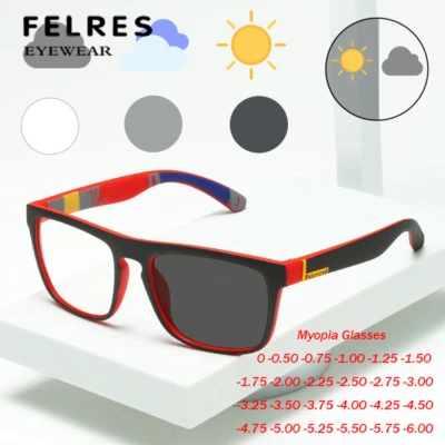 Square Photochromic Myopia Nearsighted Glasses For Men Outdoor Shade Sunglasses  - Image 1 of 4
