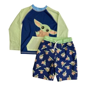 Star Wars Mandalorian Baby Yoda Boy's Long Sleeve Splash Guard/Swim Trunk, 2pc - Picture 1 of 1