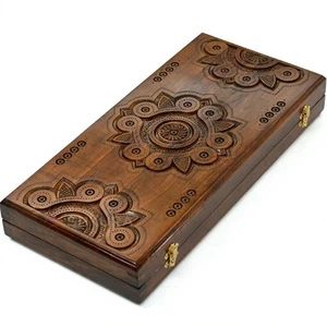 Handmade Wooden Backgammon Set "Sphere" – 17.7 in Carved Board - Picture 1 of 4