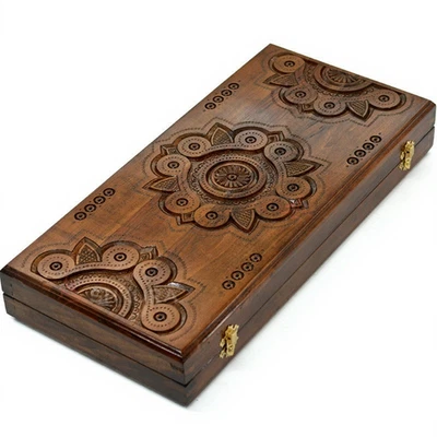 Handmade Wooden Backgammon Set "Sphere" – 17.7 in Carved Board - Image 1 of 4