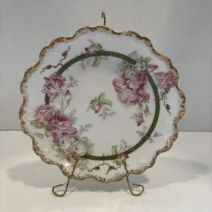 Vintage 6" Durchmesser handbemalt Porzellan Krone Limoges Teller rosa Blumen - Bild 1 von 10