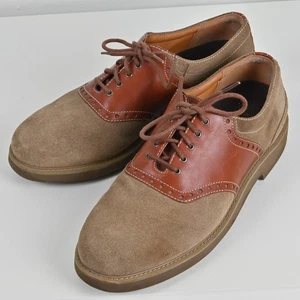 Rockport Suede Leather Formal Lace Up Two Tone Tan Oxford Saddle Shoe US10 UK9.5 - Picture 1 of 24