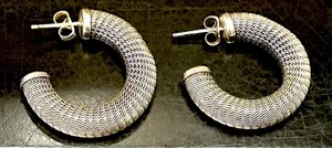 Vintage italienische Sterling Silber Mesh Creolen geflochten geflochten 6,72 gr. 1,25" - Bild 1 von 12