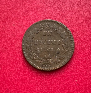Belle monnaie de Un décime Dupré type définitif. L'an 8 AA. Metz. Etat TTB/TTB+ - Imagen 1 de 3