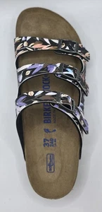 Birkenstock Florida Fresh Birko Flor Leather Soft Footbed Floral Fades Black N - Picture 1 of 12