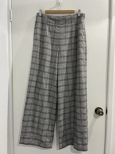 Witchery High Rise Wide Leg Plaid Grey Pants Size 12 Relaxed Fit (C) - Picture 1 of 9