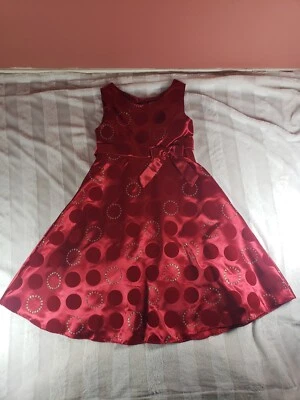 Girls Red Satin Party Dress Glitter Sparkle Dots Size 10 Rare Editions Holiday - Image 1 of 4