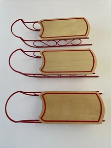 3 Midwest Imports Wooden Sled with Metal Runners 10" Set of Three - Picture 1 of 7