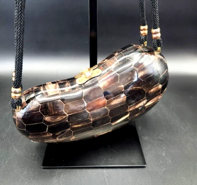 Raro Bolso de Cóctel Hecho a Mano Negro Cuerno Años 60 Art Deco Vintage Excelente Foto 1 de 4