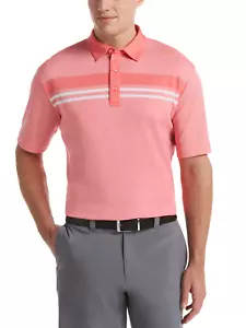 Callaway Men's Mens Yarn Dyed Birdseye Color Block Polo, Coral XL. - Picture 1 of 3