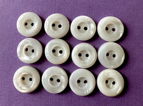Vintage White Mother of Pearl Buttons; 1/2" Diameter, Lustrous Thick Inkwell Cover