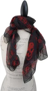 Alexander McQueen Black & Red Silk Square Skulls 48 X 41 Scarf/Wrap - Picture 1 of 6