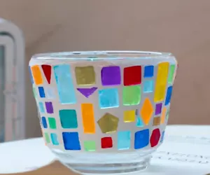 Mosaico Hecho a Mano Multicolor Portavelas Acogedor para el Hogar Mesa Side sala de estar - Imagen 1 de 7