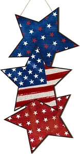 4Th of July Hanging Door Sign Wooden Independence Day Decorations Patriotic Door - Picture 1 of 12