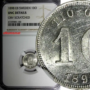 SWEDEN Oscar II Silver 1898 EB 10 Ore NGC UNC DETAILS KM# 755 (100) - Picture 1 of 4