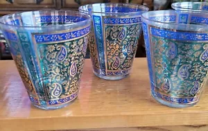 Raro Juego de 8 Piezas GEORGES BRIARD Oro 22k MCM Sari Azul Cachemira Lowball Gafas - Imagen 1 de 6