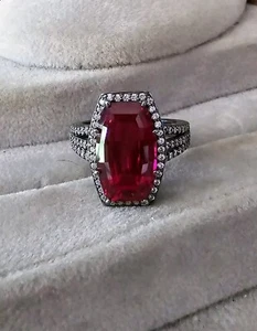Jean Dousset HSN Black Rhodium sterling silver Red/Pink Emerald Cut Ring - Picture 1 of 16