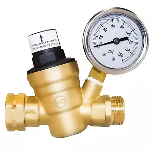 Water Pressure Regulator Valve, RV Brass with Gauge and Inlet Screened Filter fo - Picture 1 of 7