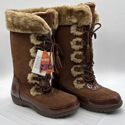 New Sporto Faux Fur Size 8W Wide Suede Waterproof Thermolite Boots Brown - Image 1 of 4