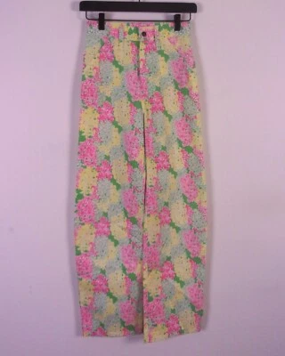 vintage 60s Lilly Pulitzer Bright Loud Floral Print Pants Jeans High Waist SZ 0 - Image 1 of 4