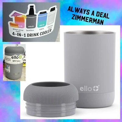 Enfriador de latas de acero inoxidable Ello 4-1 GRIS funciona con 12 oz 16 oz delgado SELZER COOZIE Foto 1 de 4