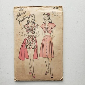 1940s Vintage Advance 4147 Shorts Tie Crop Top Skirt Sewing Pattern - Picture 1 of 2