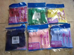 New ! Party Heavy Duty Plastic 48 Cutlery Set 16 Spoons 16 Forks 16 Knives - Picture 1 of 7