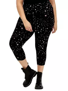 NEW TORRID SEXY (2X 18-20) Capri Premium Legging Black Star Clusters Wide Waist - Picture 1 of 4