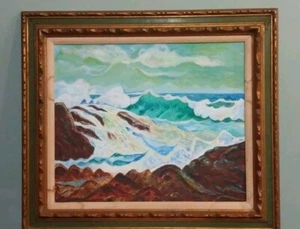 Mid-century Impressionist Seascape Foam Oil Paint On Canvas Painting Is 19 X 23" - Picture 1 of 13