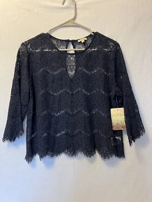Blusa Camisa Top Lily Blanca XL Azul Marino Encaje Transparente Ojo de Cerradura Espalda Nueva Foto 1 de 4