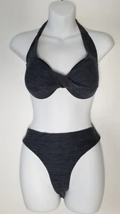 H&M Women’s Charcoal Gray 2 Piece Swimsuit Bikini Bathing Suit Size XL 14 - Picture 1 of 6