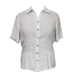J. JILL Shirt Top Blue Short Sleeve Pintucked Button Down M Medium Lightweight - Picture 1 of 8