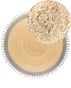 Round Jute Area Rug 200 cm Beige and Grey MARTS - Picture 1 of 8