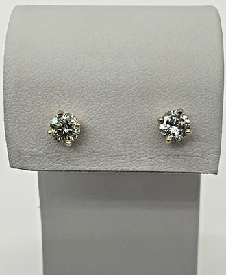 14K Yellow Gold 1.08cttw Round Brilliant Natural Diamond 4 Prong Stud Earrings  - Image 1 of 4