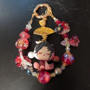 New Authentic Pop Mart Skull panda Bean Cute Keychain Phone Charm Handmade - Zdjęcie 1 z 9