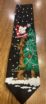Yule Tie Greeting CHRISTMAS Hallmark Santa & Reindeer Santa Claus Silk Neck Tie - Image 1 of 4