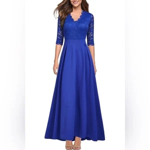 Neu mit Etikett Rephyllis Retro Blumen Spitze Vintage Hochzeit Maxi formelles langes Kleid XL BLAU - Bild 1 von 8