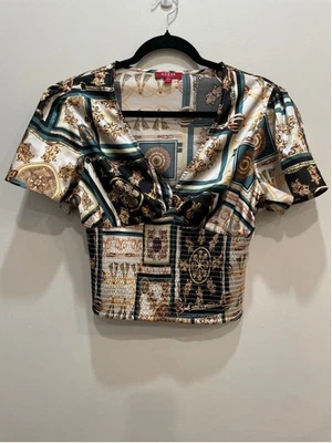 Guess Babydoll Imitación Envoltura Satén Crop Top M Dorado Calado Mob Esposa Y2K Salir Foto 1 de 4