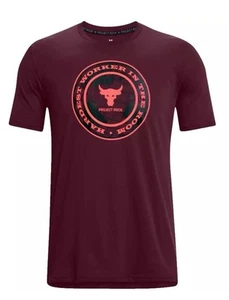 Camiseta Under Armour Project Rock Para Hombres XL Trabajador Más Trabajo Globo Gimnasio Granate Rojo - Imagen 1 de 4
