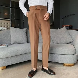 Summer Men's High Waist Straight Leg Suit Pants Business Office Wedding Trousers - Picture 1 of 17