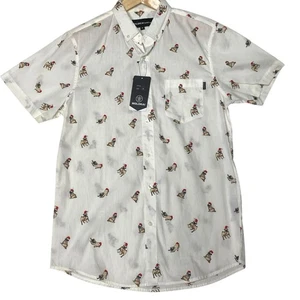 Molokai Christmas Pug Button-Down Shirt Mens M White Holiday Party Novelty NWT - Picture 1 of 9