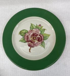 VTG Syracuse China Restaurant Ware Camellia Floral Green Band 10 inch Plates - Picture 1 of 4