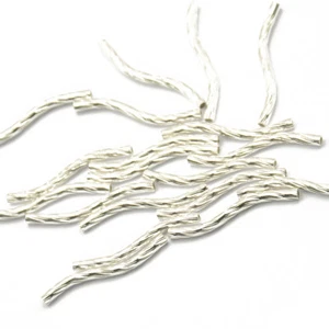 50 Silver Curved Noodle S Wavy Tube Loose Spacer Beads Jewelry Findings 24mm - Picture 1 of 5